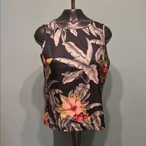 Tommy Bahama Silk Floral Top - Black with Red & Green Accents top is lined
